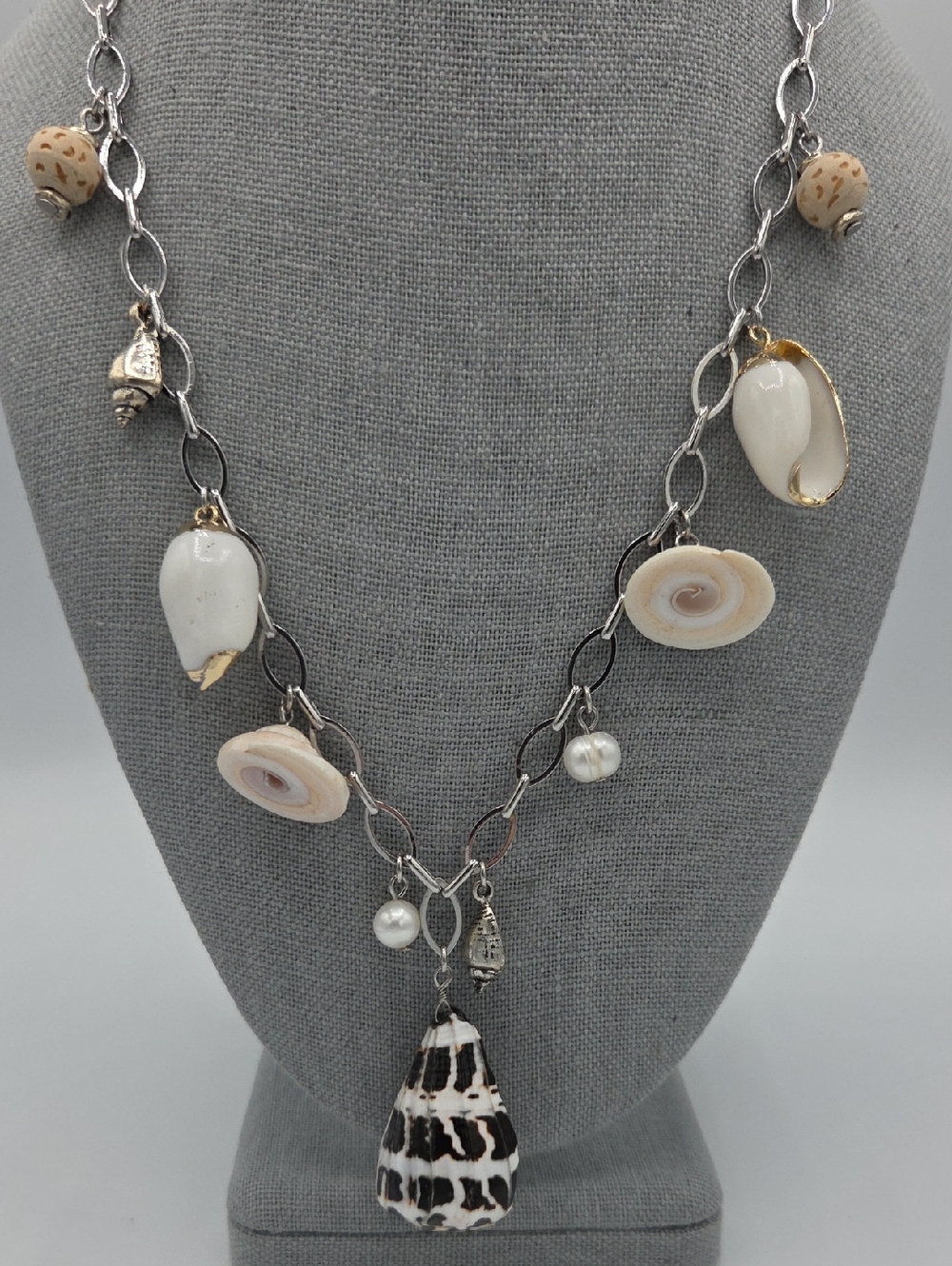 5 for $25! J. Jill Silver-Tone Shell & Pearl Charm Necklace in Cream and White
